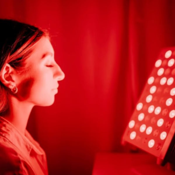 |The red lighting suggests a soothing ambiance from a LED Light Therapy device.|