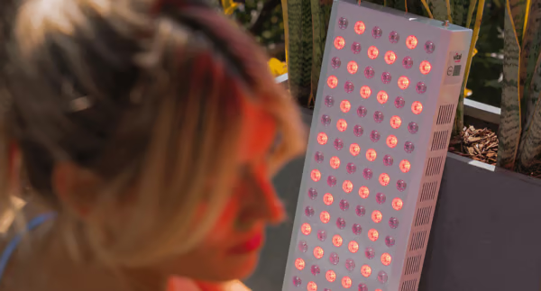 Girl improving her mental health with red light therapy
