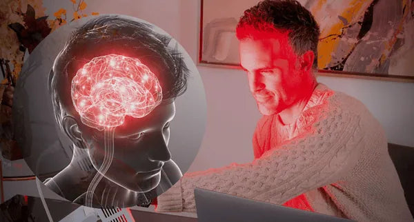 A woman using red light therapy to enhance mental clarity
